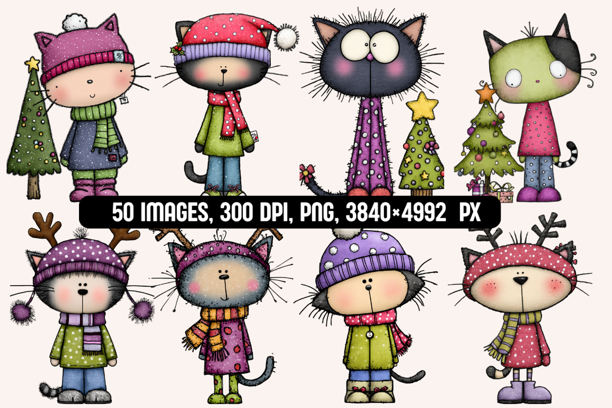 Quirky Christmas Cats illustrations, an Animal Illustration by PrintHaven Designs (Photo 2 of 10)