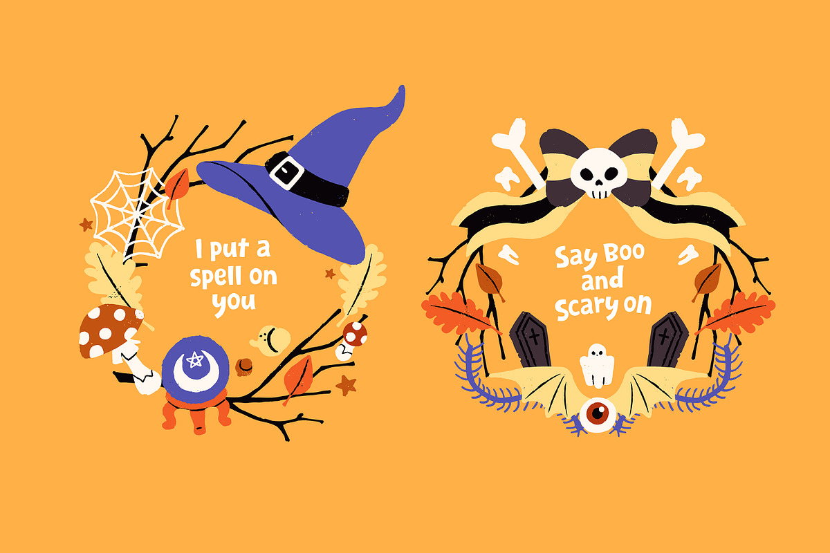 Spooky Halloween wreaths designs set, a Seasonal Illustration by PaperTrident (Photo 3 of 16)