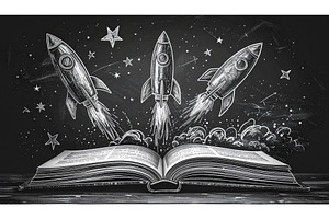 Open book with chalk rockets, a School & Education Photo by Igor Tichonow