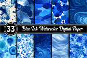 Blue Ink Watercolor Digital Paper, an Illustration by RobertsArt (Thumbnail 1 of 7)