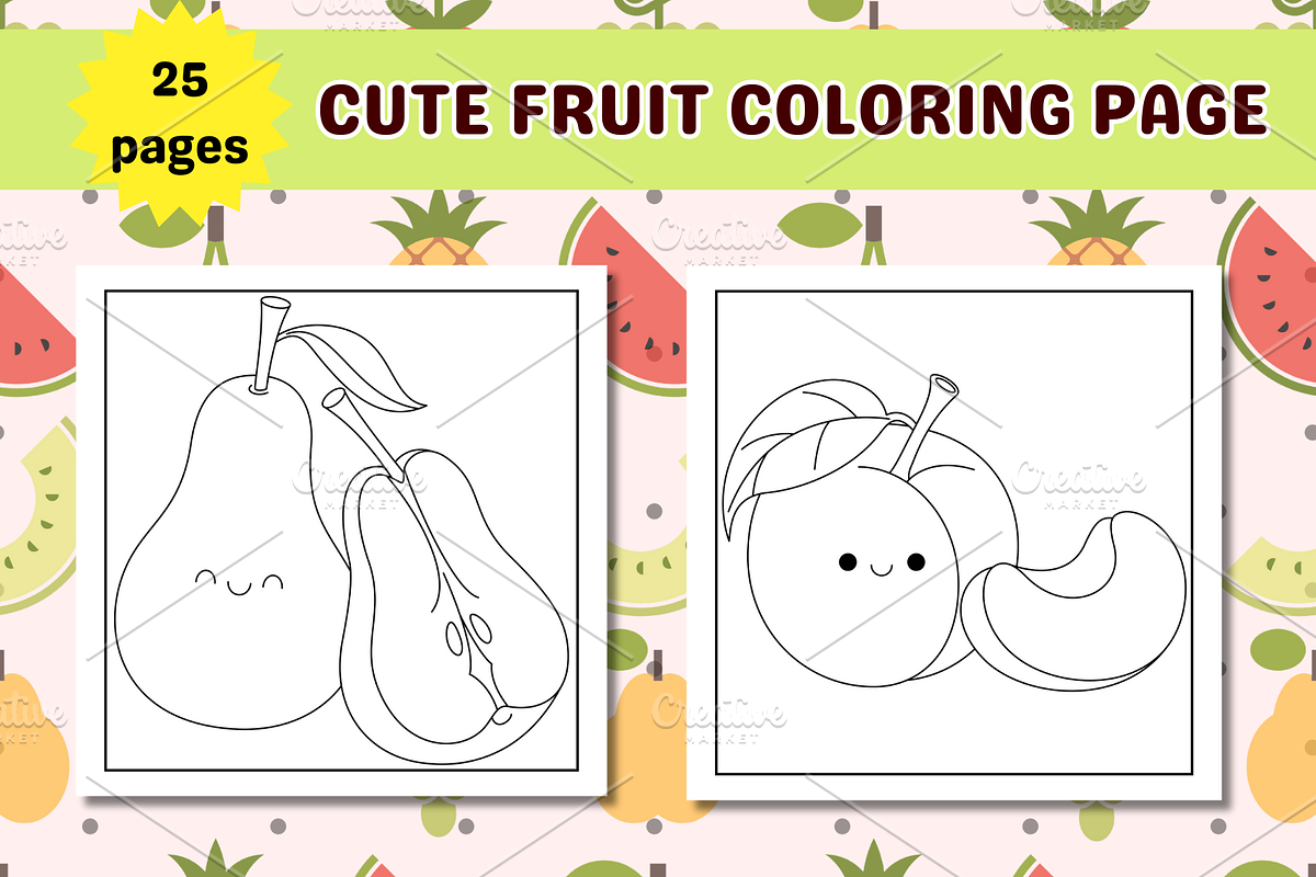 Cute Fruit Coloring Pages For Kids, a Food Illustration by Salaly (Photo 2 of 8)