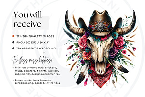 Boho Western Bull Skull PNG Clipart