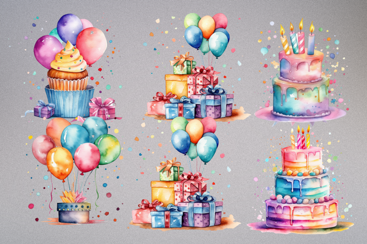 Watercolor Birthday Clipart Bundle, an Illustration by Mash Mash Stickers (Photo 9 of 9)
