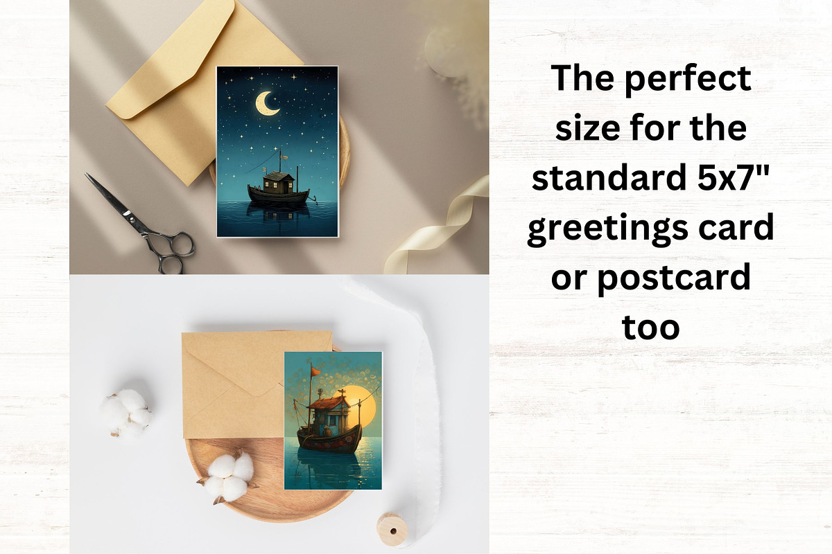 Whimsical Fishing Boats 5x7 Postcard, a Transportation Illustration by Mermaids Cove (Photo 7 of 9)