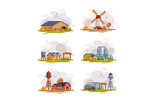 Farm Scene with Barn House, Tractor, an Object Illustration by TopVectors