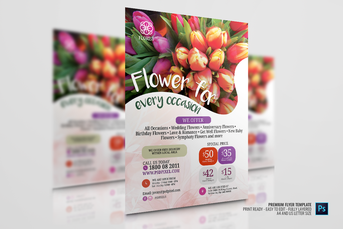 Flower Services Flyer, a Flyer Template by PSDPixel