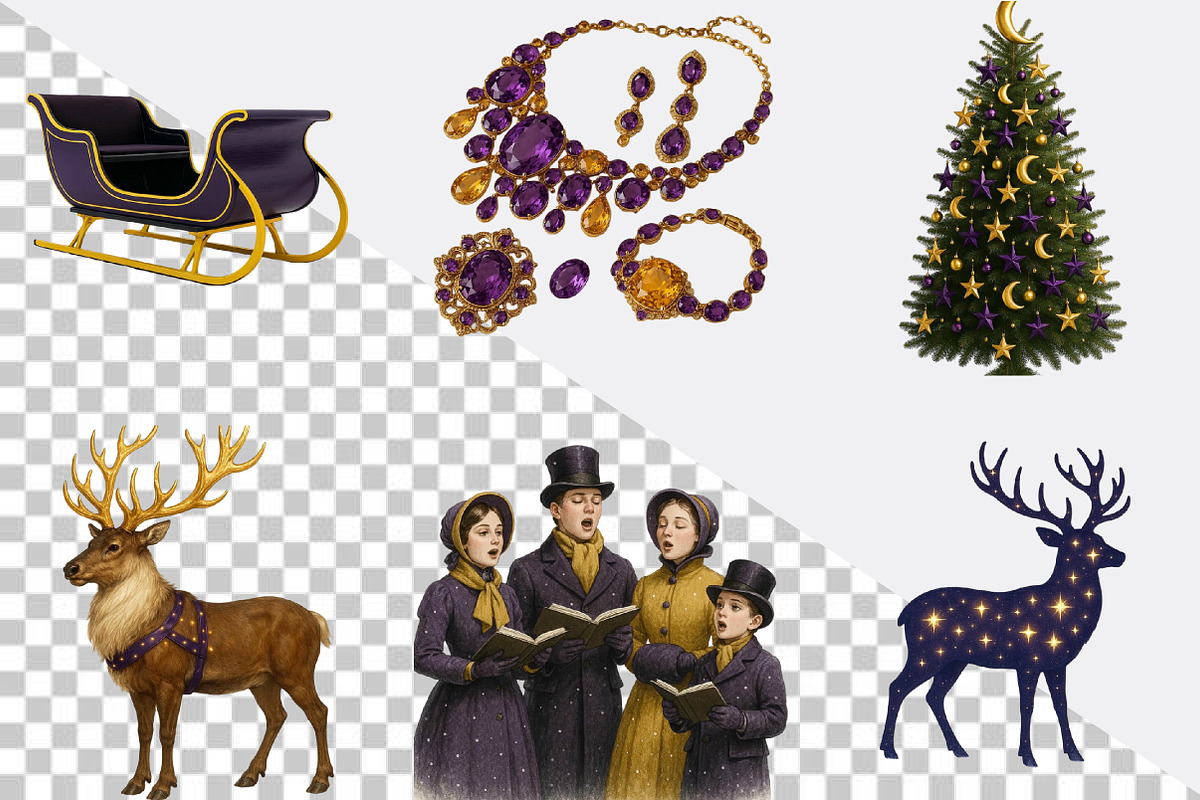 Purple and Yellow Christmas Clipart, an Illustration by SVGArt (Photo 7 of 8)