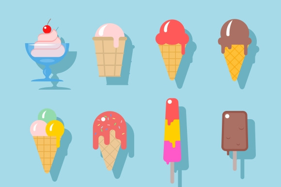 Ice Cream Icons Set In Flat Style