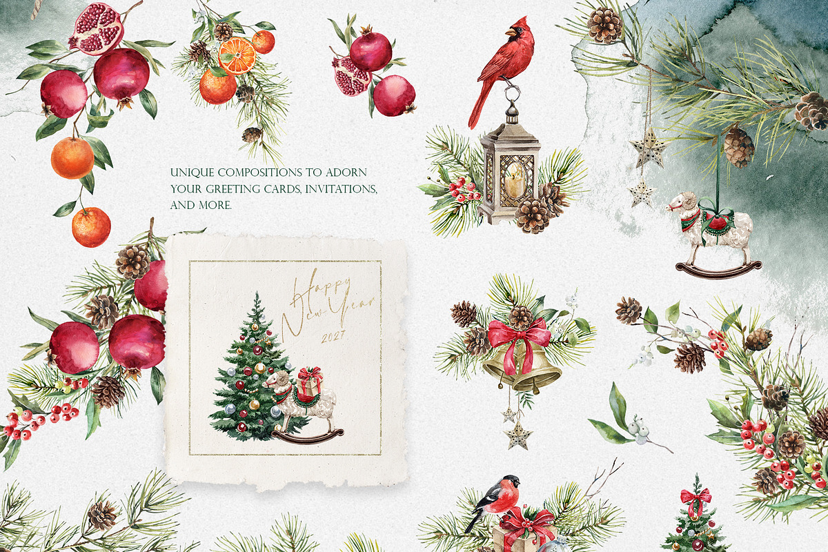 Christmas Mood. Watercolor clipart., a Seasonal Illustration by RushkinaAntonina (Photo 6 of 11)
