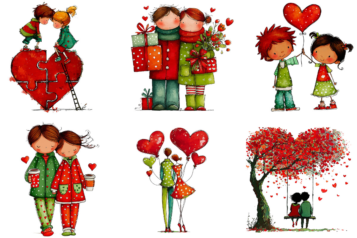 Valentine Cute Couple Clipart Bundle, an Illustration by CreationArt (Photo 3 of 5)