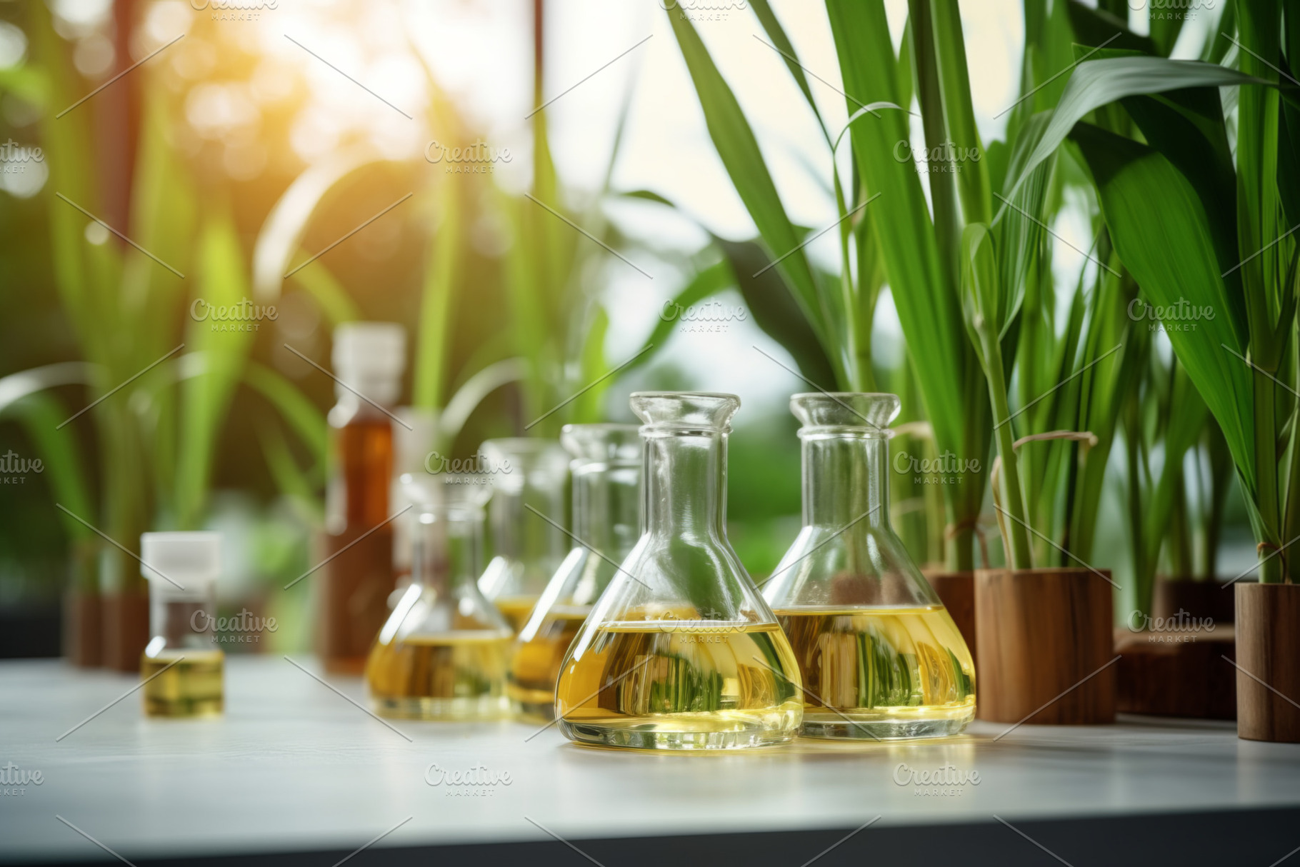 Many green plants in test tubes, an Abstract Photo by Natalia Klenova's Shop