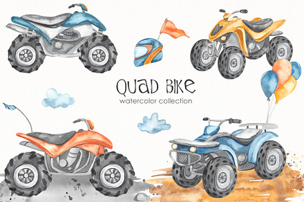 Quad bikes watercolor, a Transportation Illustration by Marina Ermakova