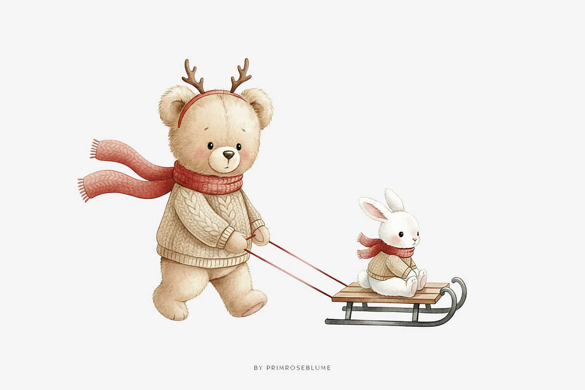Christmas Teddy Bear Clipart, an Animal Illustration by Primrose Blume (Photo 3 of 3)