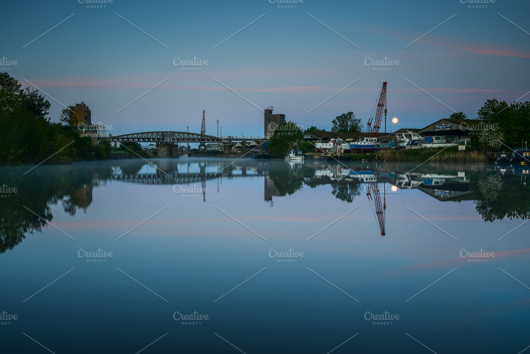 Moonset at Sharpness Marina, Glouces, a Nature Photo by Margaret Clavell