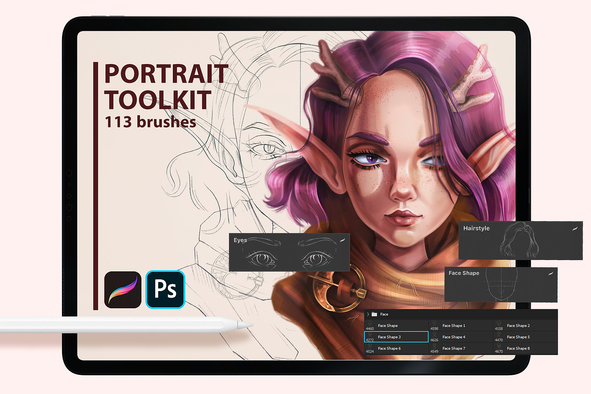 PROCREATE PORTRAIT CREATOR TOOLKIT, a Brush Add-On by AlexandraArt (Photo 1 of 14)