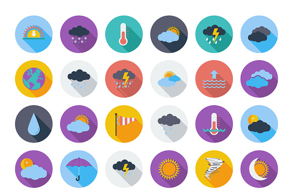 Weather Color Flat Icons Set