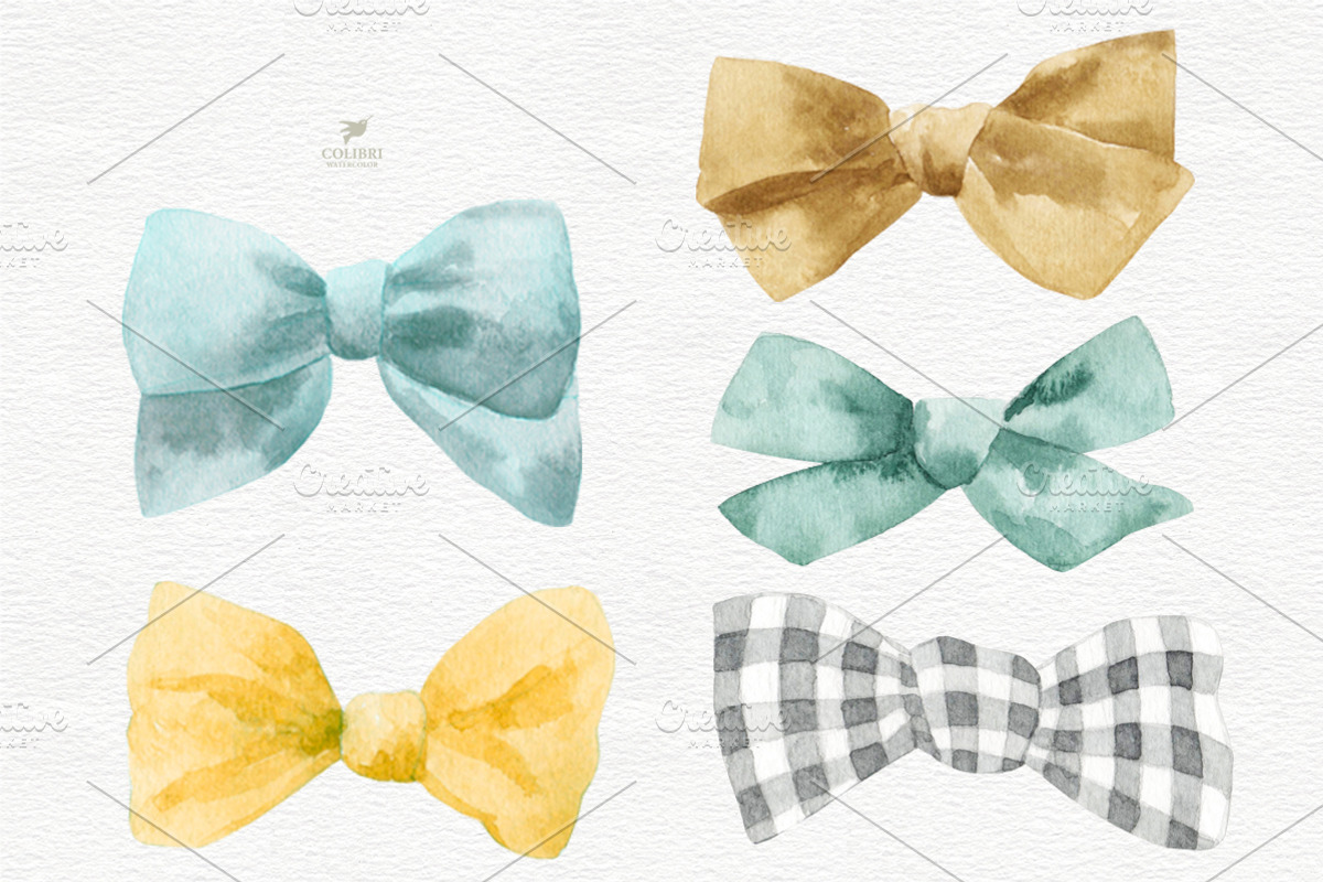 Watercolor Bows Tied Clip Art, a Decorative Illustration by Colibri Watercolor (Photo 3 of 4)