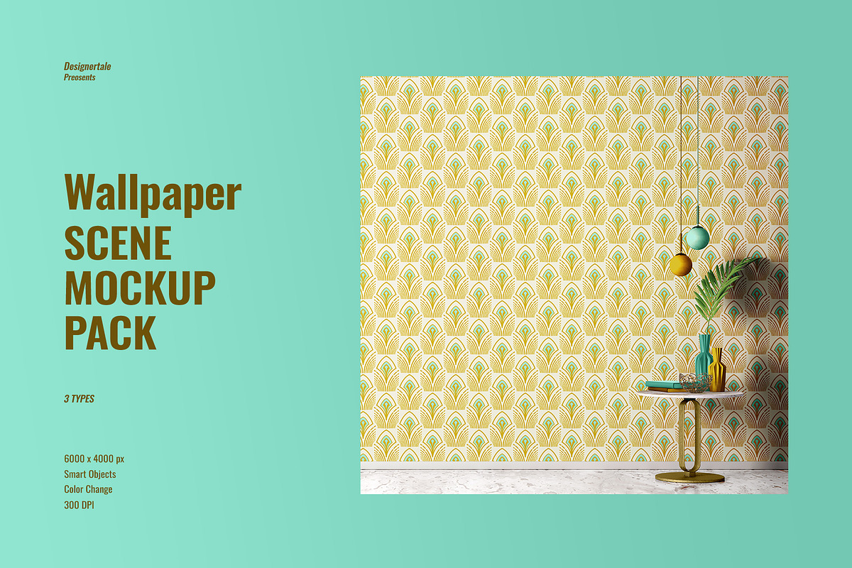 Wallpaper Scene Mockup Pack, a Household Mockup by Designertale (Photo 1 of 7)
