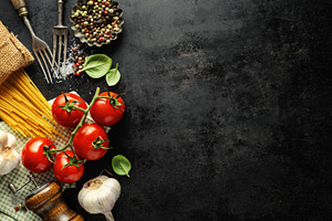 Italian food background with ingredi featuring gastronomy, dark background