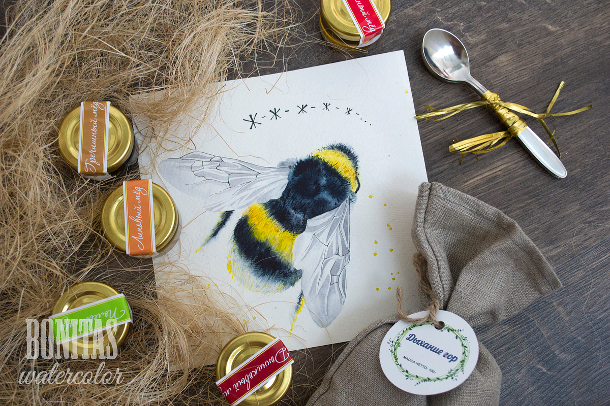 Watercolor bees, an Illustration by Olga Bonitas (Photo 5 of 7)