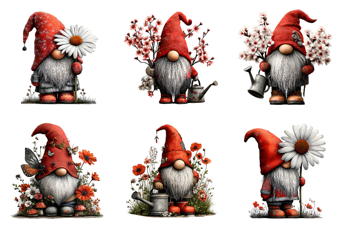Watercolor spring gnomes clipart, an Illustration by SinaCreation (Photo 2 of 8)