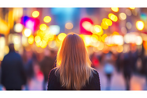 Blond female looks at colorful night, a Person Photo by Lermont51