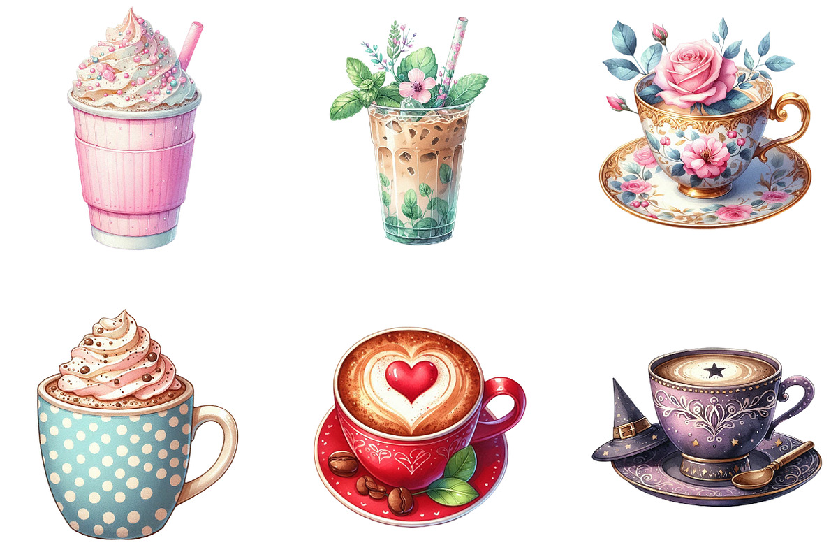 Watercolor Coffee Cups Clipart, an Illustration by cherrydesign (Photo 2 of 4)