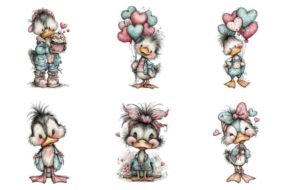 Quirky Valentine Day Duck Clipart, an Illustration by SinaCreation (Photo 5 of 11)
