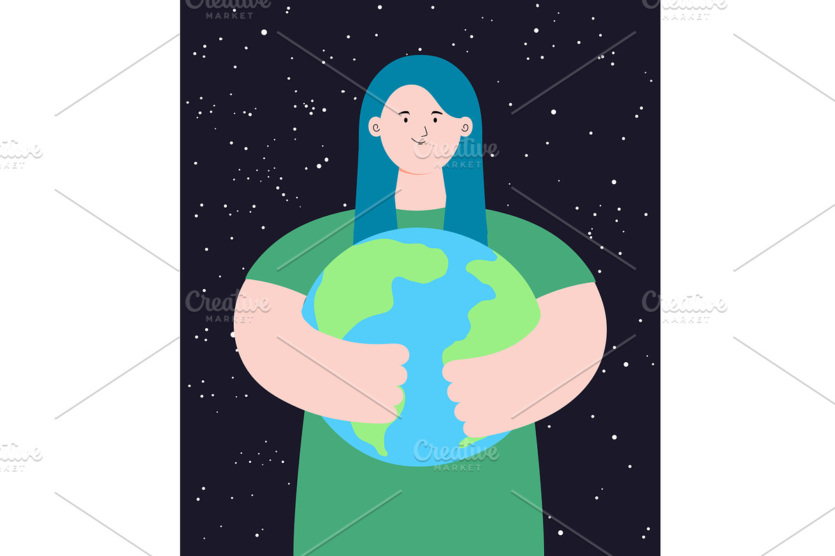 Woman, girl holding planet Earth, a Person Illustration by sceptical cactus
