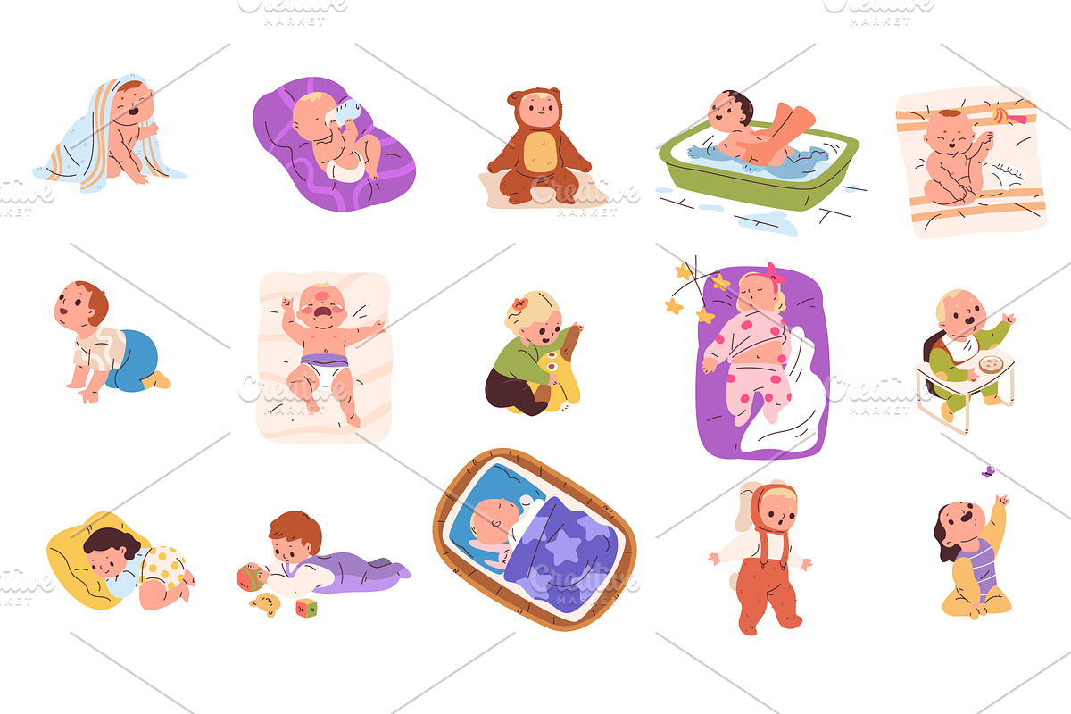 Cartoon newborn characters. Cute, a Person Illustration by Stock-Smart-Start
