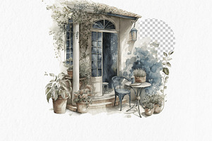 Terrace Watercolor Clipart PNG