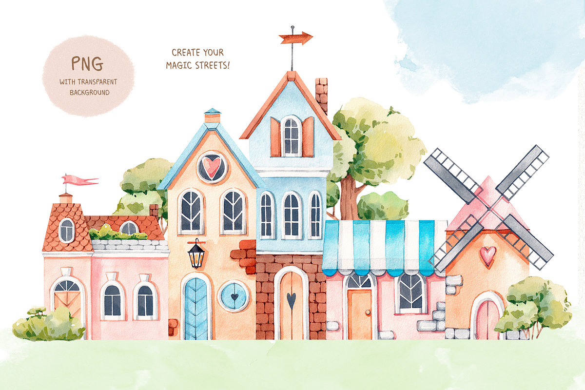 My little town. Watercolor clipart, a Decorative Illustration by VerAna (Photo 6 of 11)