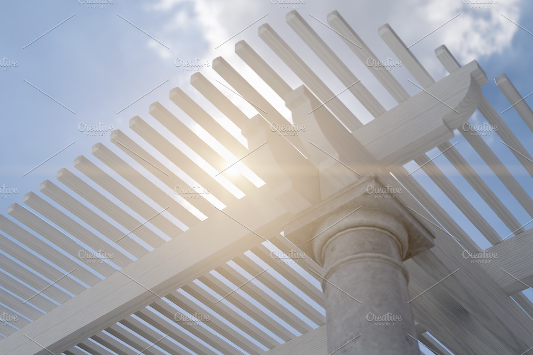 Marble and Wood Pergola Patio Cover, a Photo by Andy Dean Photography