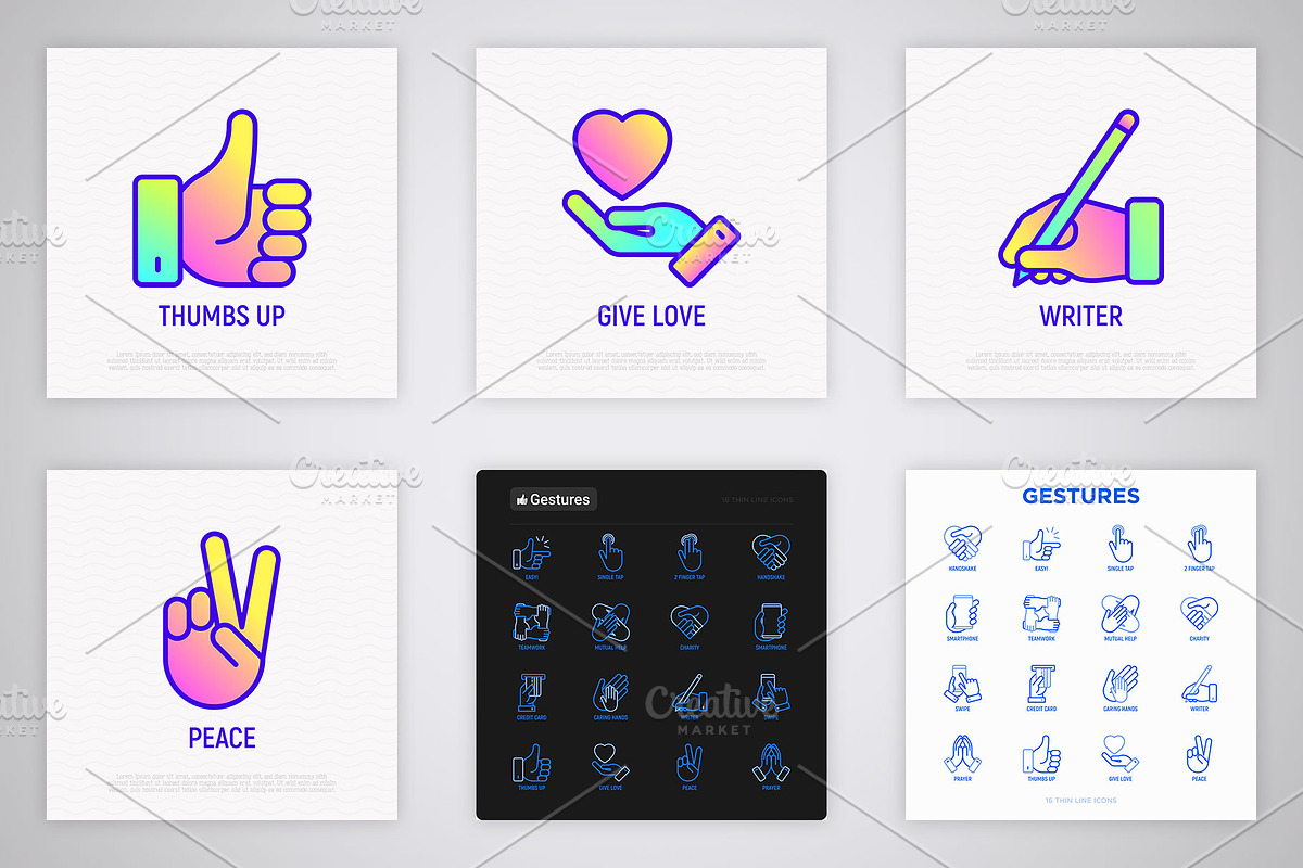 Gestures | 16 Thin Line Icons Set, an Outline Icon by Alex Blogoodf (Photo 6 of 7)