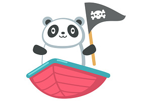 Panda pirate in boat cute animal, an Animal Illustration by SiberianArt