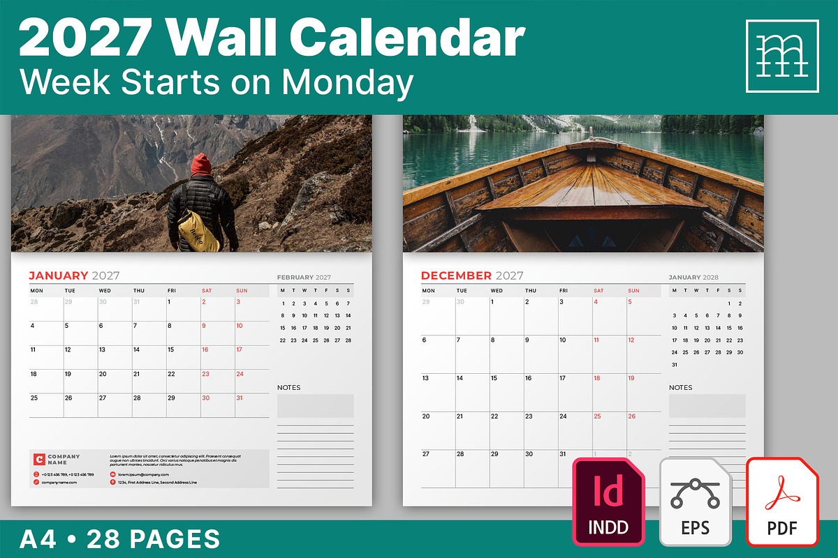 Wall Calendar 2027 (WC046-27-M), a Stationery Template by mikhailmorosin (Photo 1 of 7)