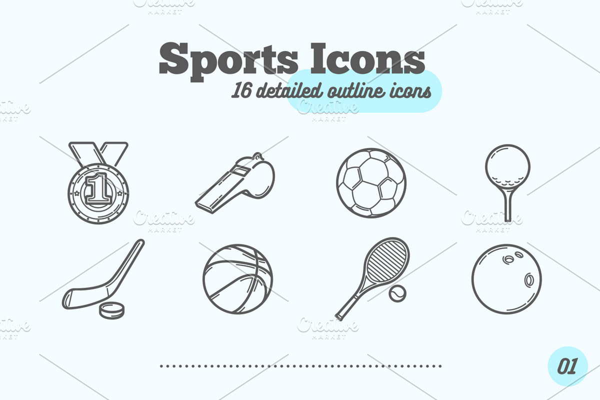 16 Sports Icons, an Outline Icon by Snitovets (Photo 1 of 2)
