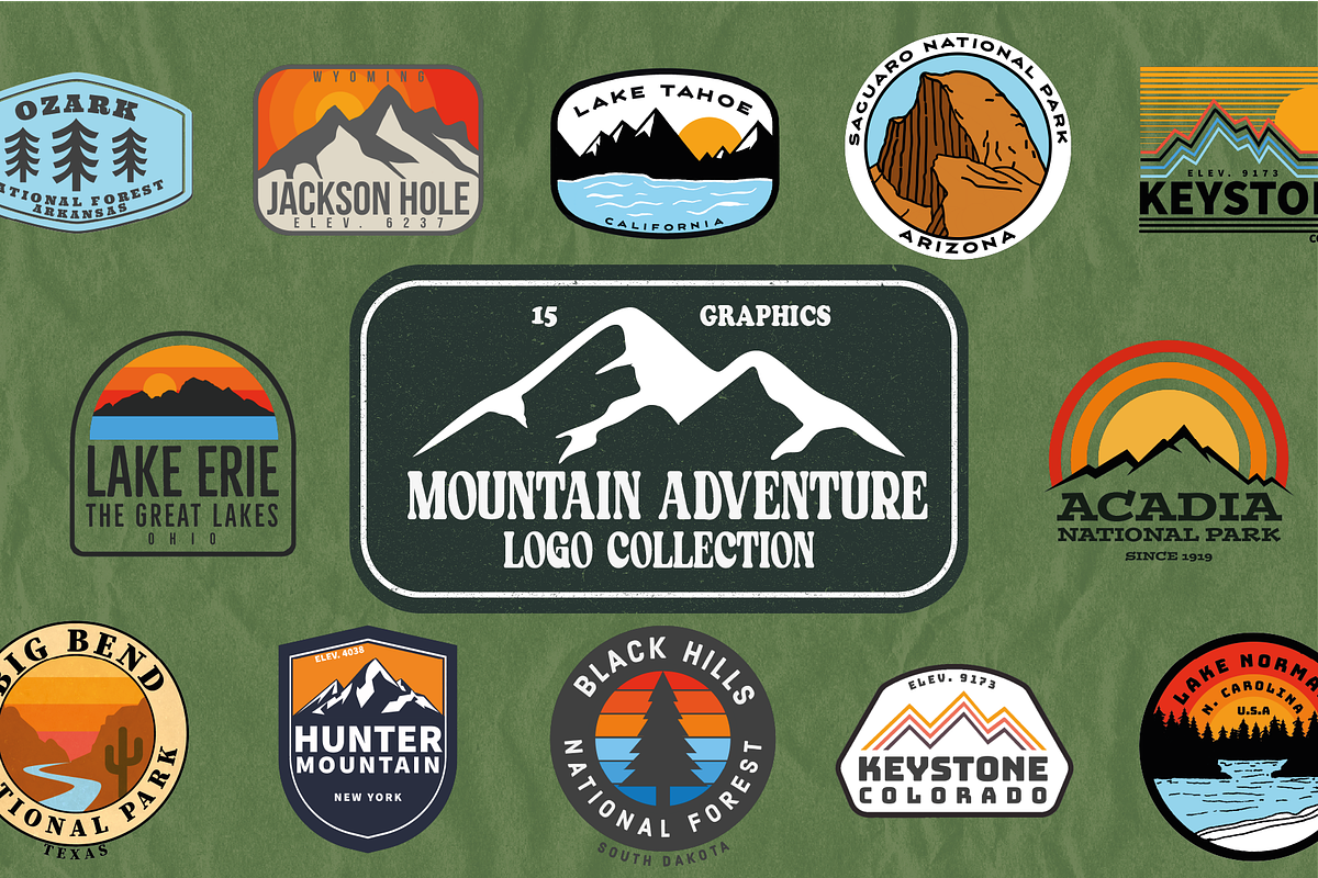 Vintage Mountain Logos Retro Bundle, an Object Illustration by Golden Vision Studio (Photo 1 of 6)