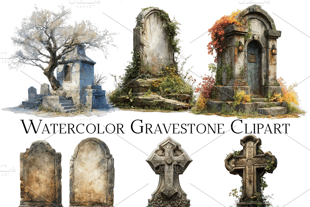 Watercolor Gravestone Clipart, an Object Graphic by ArtisticTimberStudio (Photo 2 of 2)