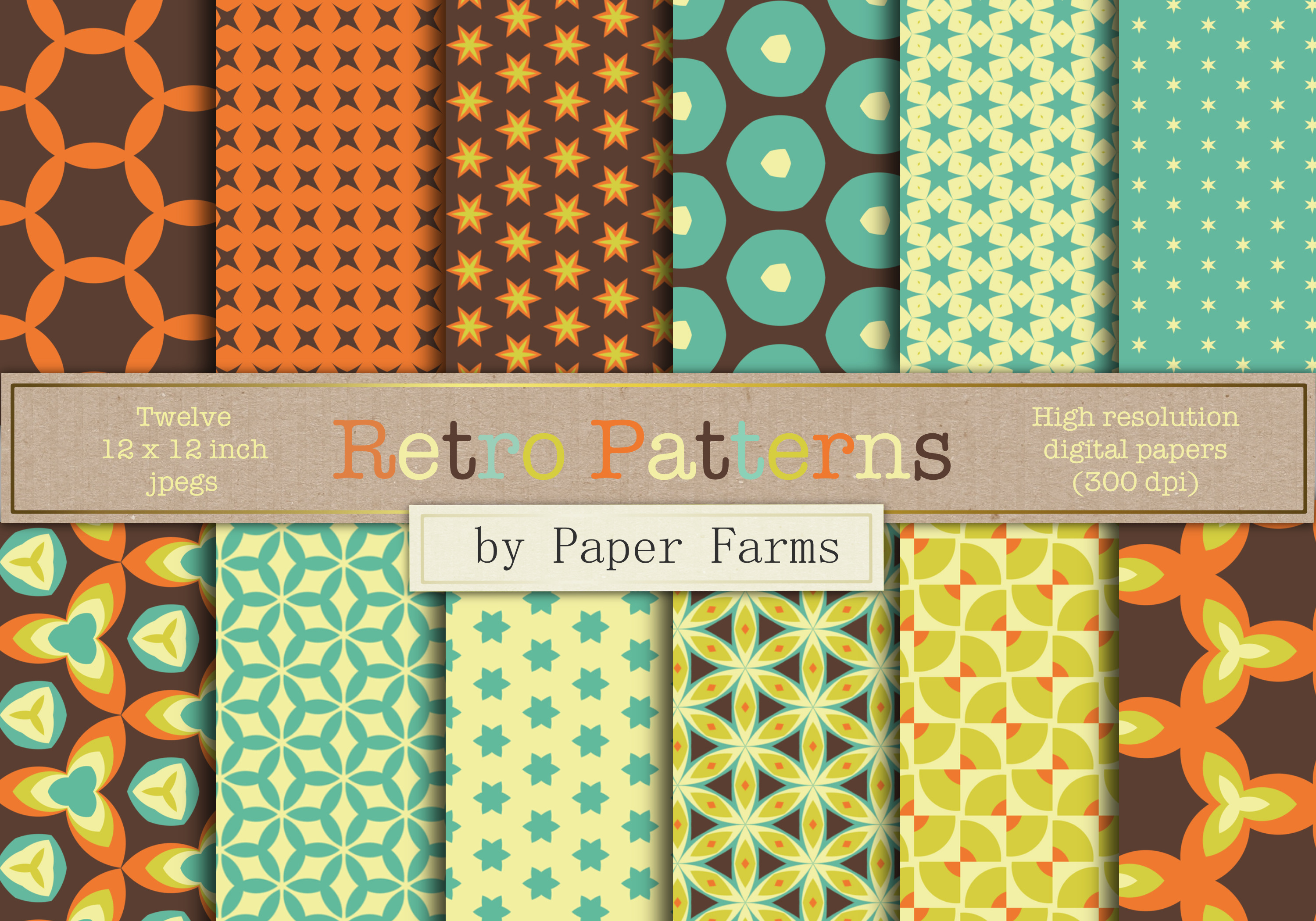 Retro patterns digital paper, a Pattern Graphic by Paper Farms ...