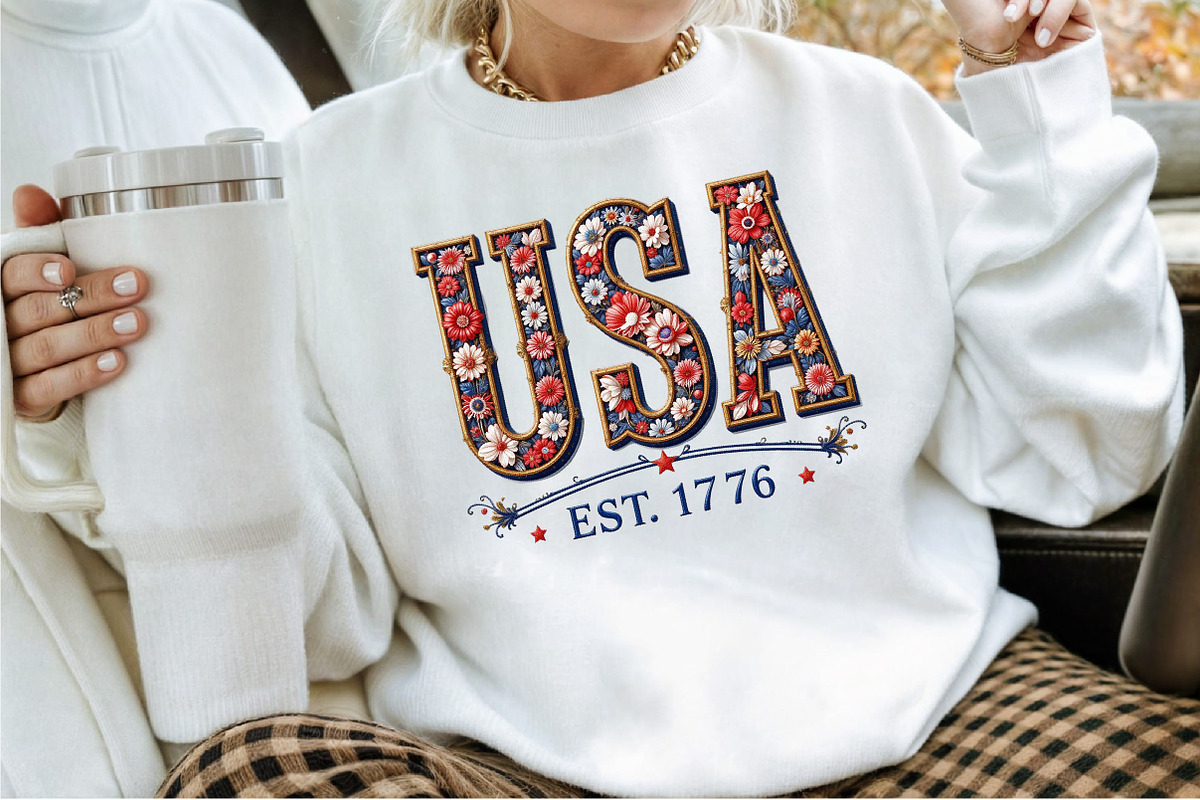 Floral Embroidery USA Png Retro Amer, an Illustration by Sublimation Artist (Photo 2 of 9)