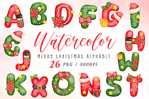 Watercolor Merry Christmas Alphabet, a Seasonal Illustration by LemonDesign