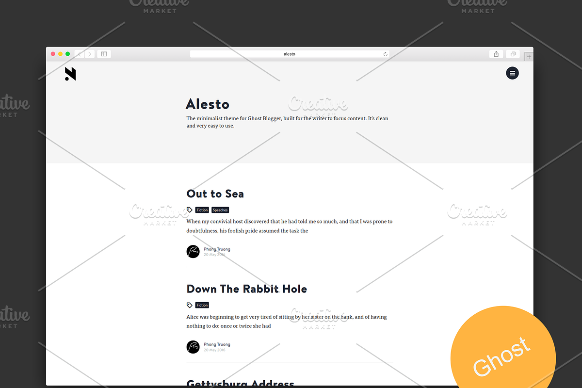 Alesto - The Minimalist Ghost Theme, a Websites & App Template by Pozi Design (Photo 1 of 8)