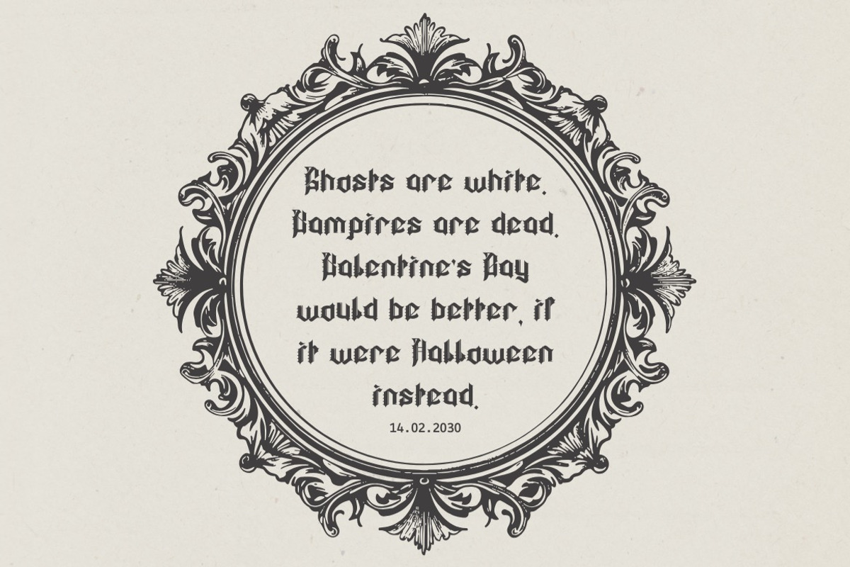 Regalie Fangs - Medieval Blackletter, a Blackletter Font by Dhabee (Photo 14 of 16)