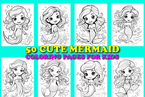 50 Cute Mermaid Coloring Pages, an Animal Illustration by Design Station