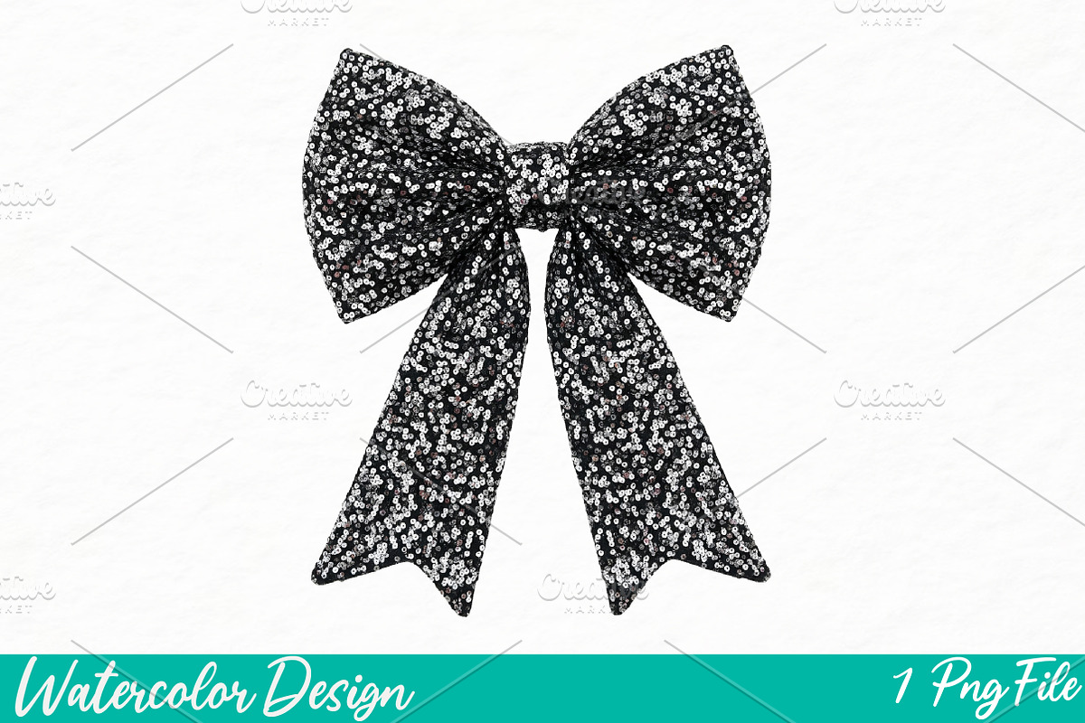 Coquette Black Sparkly Bow PNG, an Illustration by Watercolor design (Photo 1 of 3)