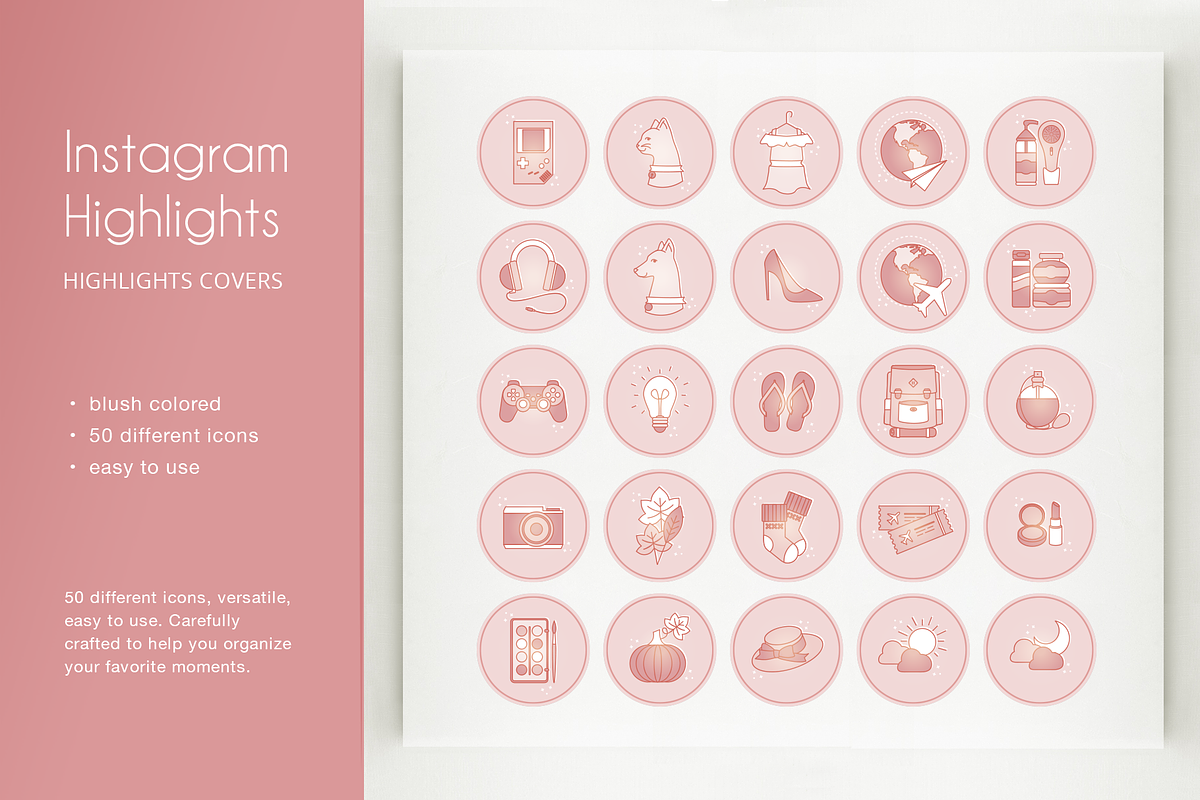 50 Blush Instagram Highlight Covers, a Social Media Template by Moon Starer Studio (Photo 1 of 3)