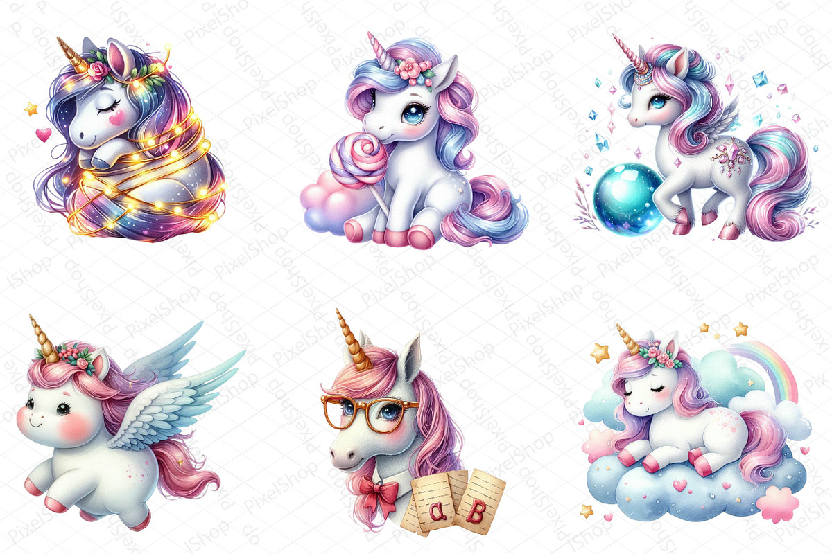 Cute Magical Unicorn Clipart, an Illustration by DreamPrint404 (Photo 2 of 4)