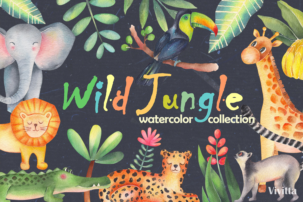 Wild Jungle, watercolor safari set, an Animal Illustration by Vivitta (Photo 1 of 5)