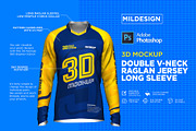 3D Double V-Neck Raglan Jersey LS, a Shirt Mockup by Mildstudio (Thumbnail 2 of 8)